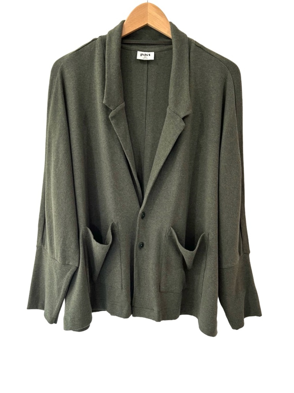Pact women’s airplane relaxed blazer XL olive green organic cotton travel NWOT